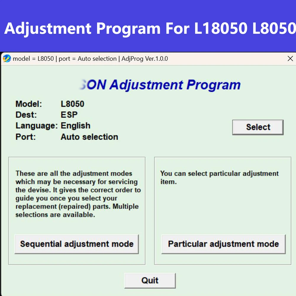 Adjustment Program For Epson Ecotank L18050 L8050 AdjProg V1.0.0 Technician Professional Use Only L18058 L8058