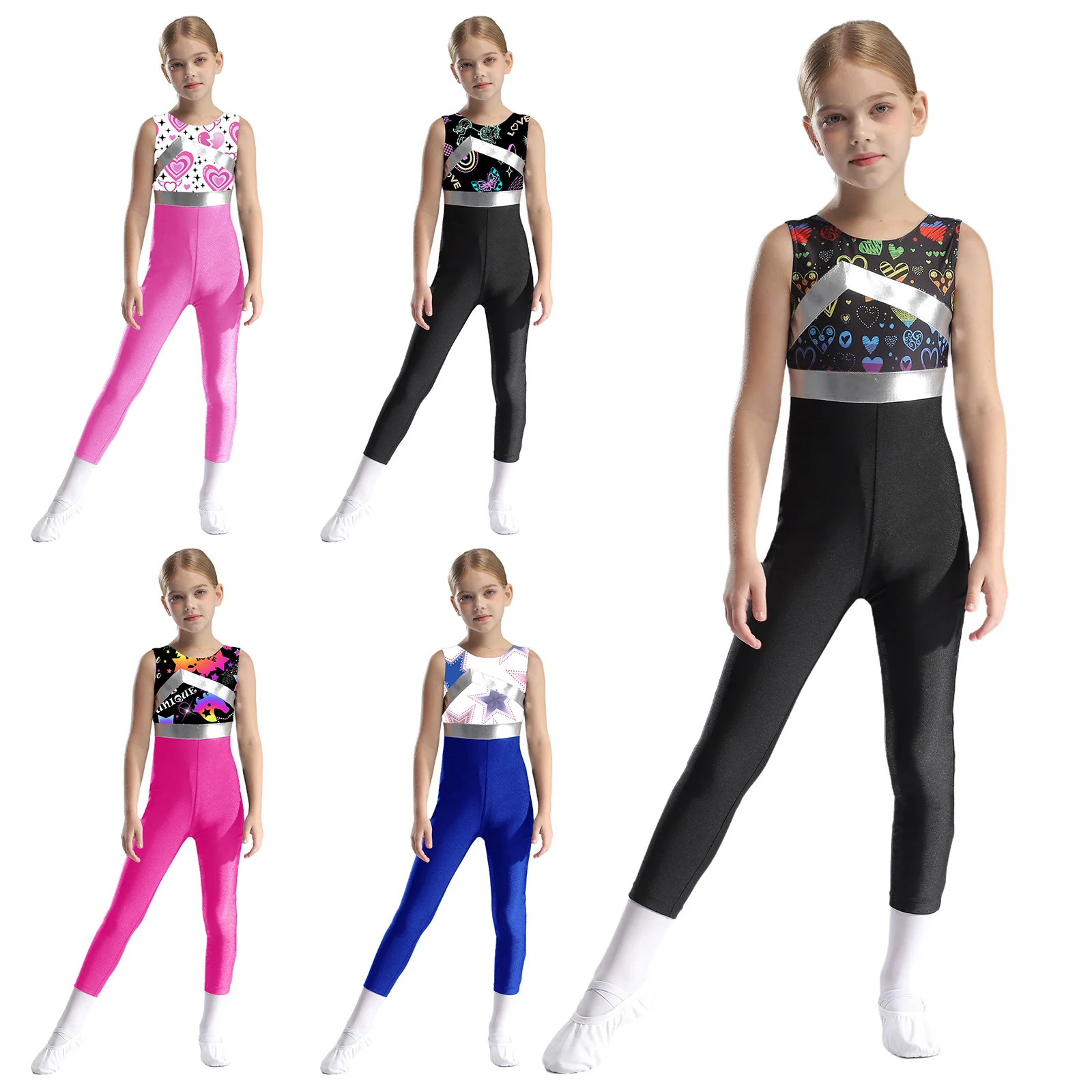 Kids Girls Sport Fitness Jumpsuit Athletic Activewear Sleeveless Tank Unitard Dance Gymnastic Figure Skating Leotard Bodysuit