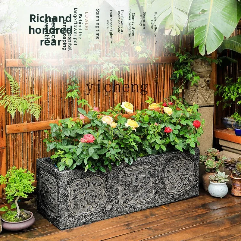 L15 large flower pot rectangular courtyard household imitation stone pot creative vegetable special planting box roof flower box