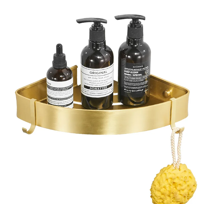 Brushed Gold Metal Bathroom Corner Shelf Wall Storage Rack Drilling Large Wall Shelf for Storage Single Or Double Lever Holder - view 5