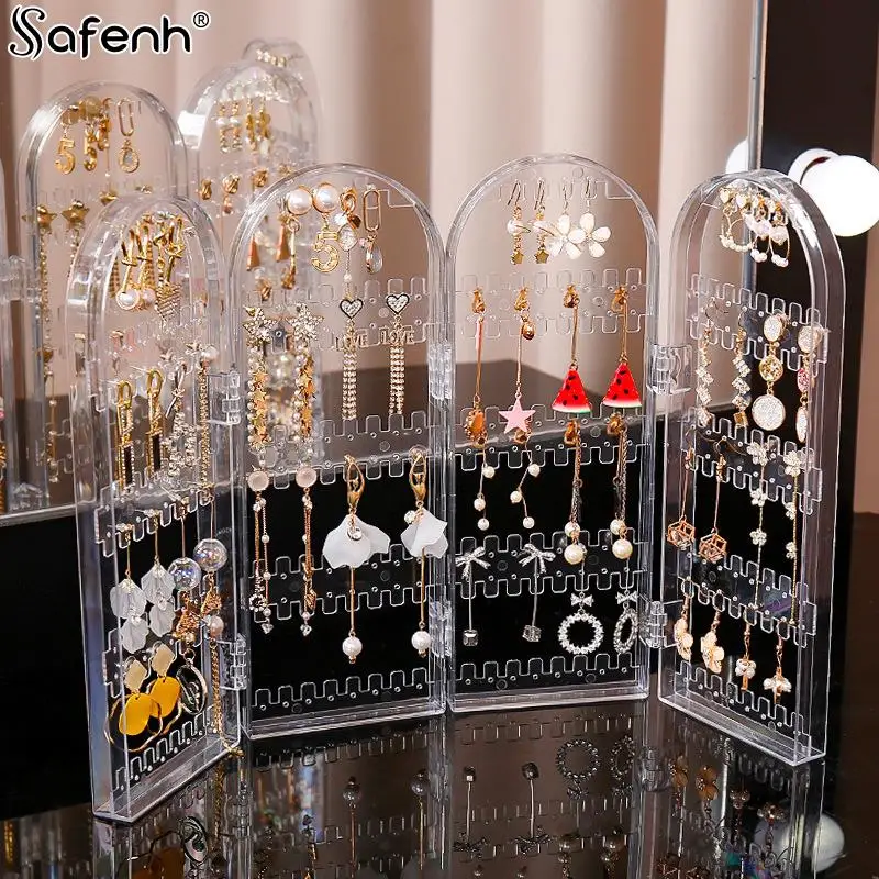 2/4PCS  Folding Earrings Studs Display Organizer Rack  Necklace Jewelry Shelf Stand Holder Panels Screen Organizer Storage Box