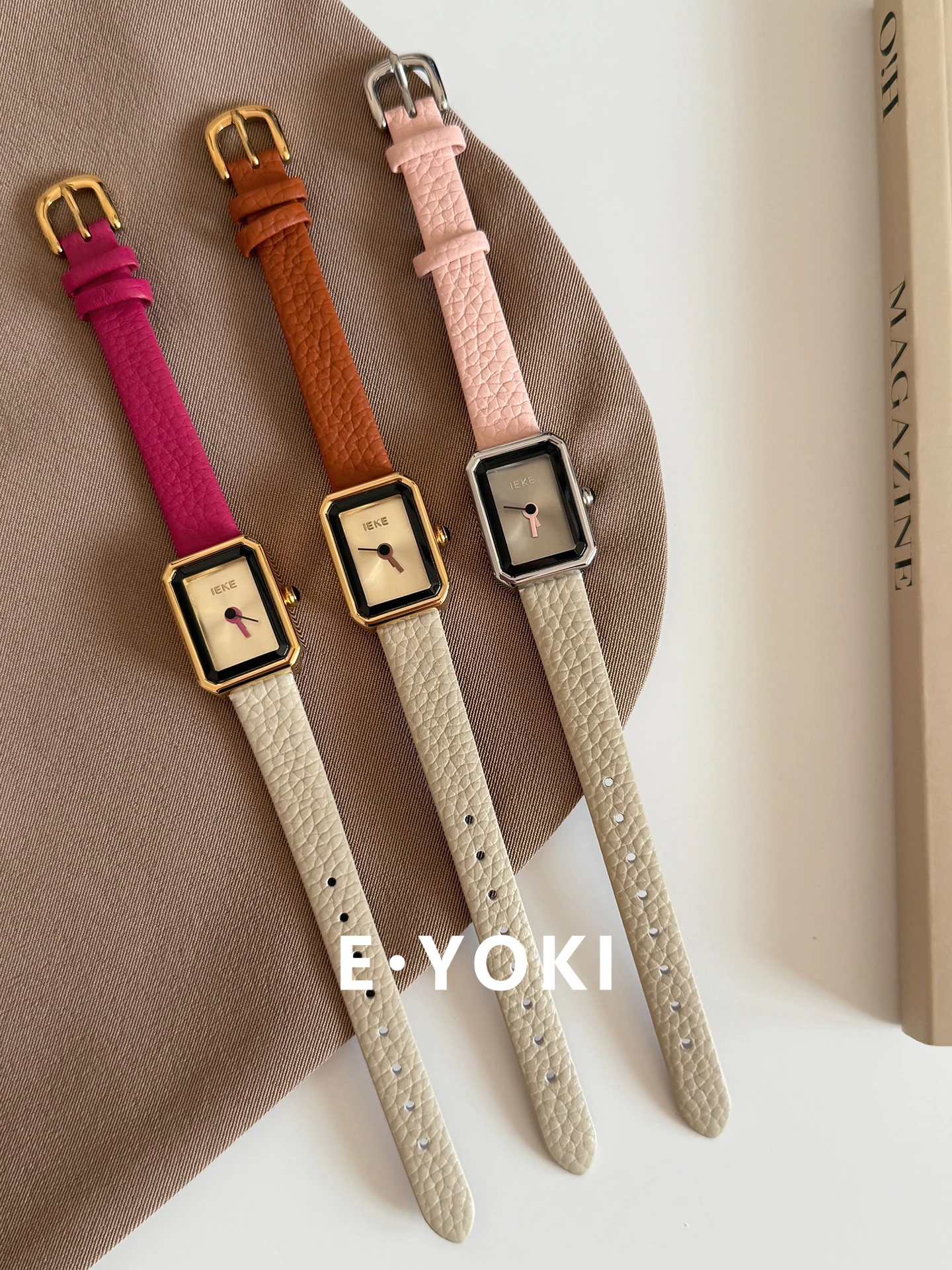 New women's watchbrown beige two tone leather small square watch female watch female casual versatile quartz women's accessories