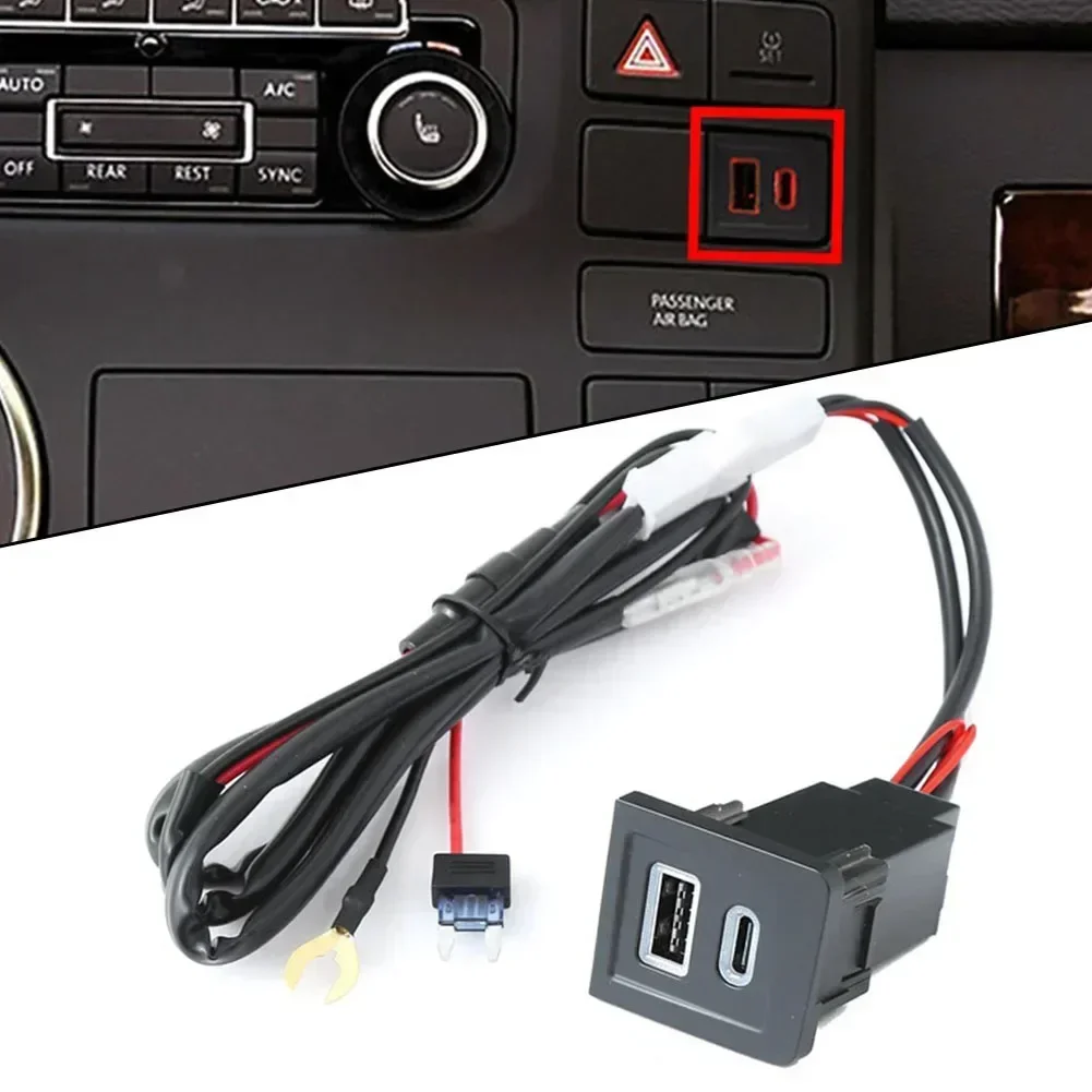For Multivan T5 2003-2015 USB PD+QC3.0 Quick Car Charger Socket Replacement Harness 12V/24 Quick Charge Socket