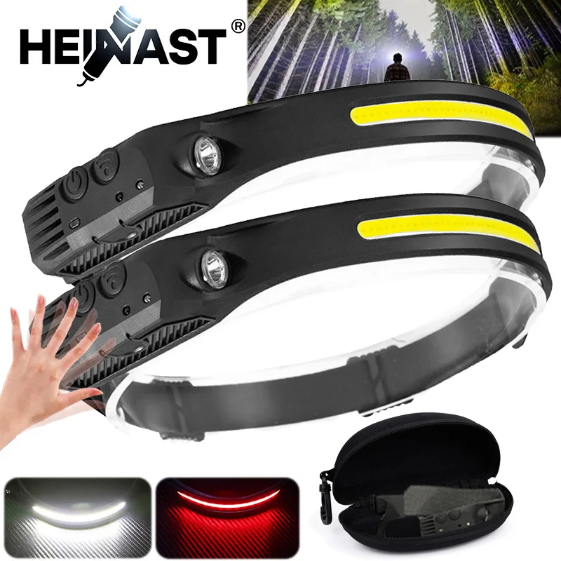 Powerful COB LED Induction Headlamp Built-in Battery USB Rechargeable Head Flashlight Outdoor Camping Fishing Riding Headlight