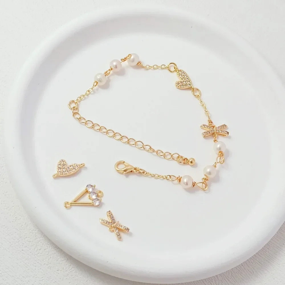 

14K Gold-plated Micro-inlaid Zircon Heart Diagonal Hanging Connection Pendant Handcrafted DIY Bracelet Necklace Accessory Pendan