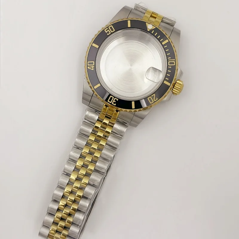 لعلبة NH35 40 مللي متر حافظة سفلية ذهبية كثيفة 5 حزام خرز + حلقة مجموعة كاملة من زجاج الياقوت مناسبة لـ NH36 #1