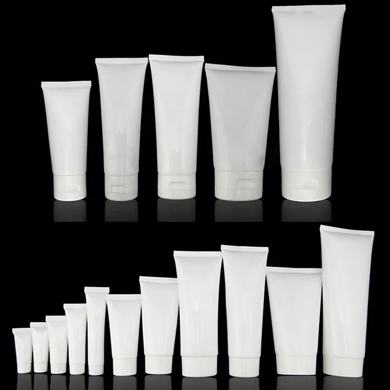 100pcs 10ml/20ml/30ml/50ml/80ml/100ml White Plastic PE Empty Soft Tube Cosmetic Cream Lotion Shampoo Bottle Travel Gel Container