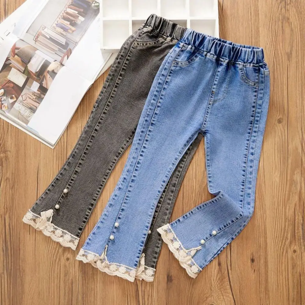 

Fashion Lace Y2k Bow Denim Jeans Irregular Wide Leg Teens Bell-bottom Trousers Loose Clothing Girl Split Cowboy Pants Streetwear