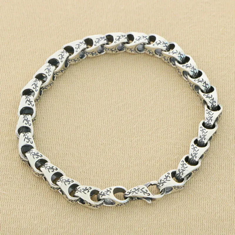 Cool and trendy men's personalized rattan pattern plug bracelet with Thai silver retro and domineering fashion S925 sterling sil