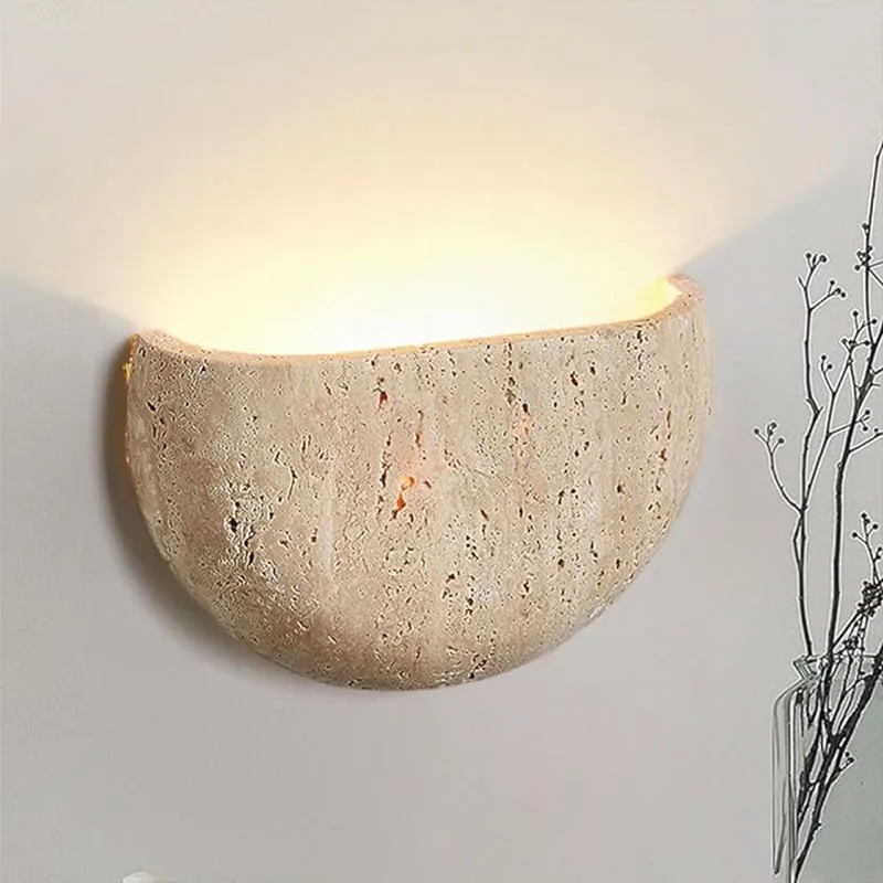 Natural Stone Wall Lamp Half Moon Shaped Wall Light Bedroom Bedside Atmosphere Wall Sconce Living Room Porch Decorative Lighting