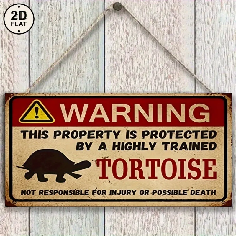 2D Flat Retro Metal Tin Sign - Funny Tortoise Warning Plaque for Home Wall Decor, Office, Garden