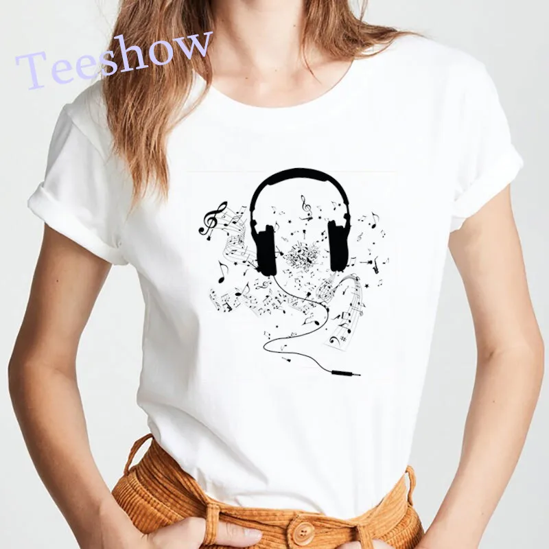 

Headphones and Music Printed Women T-shirt Summer Tops Fashion T-shirt Casual Harajuku Short Sleeve Graphic Tees Drop Shipping