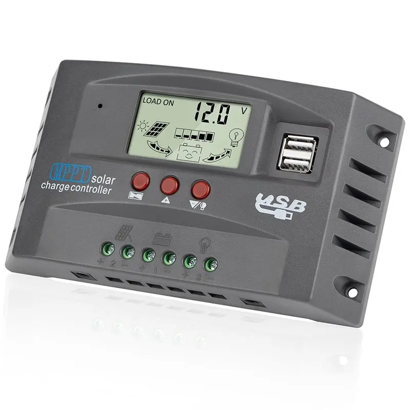 

Солнечный контроллер AWAH серого цвета 30A MPPT [улучшенная версия] с двумя USB-портами и ЖК-дисплеем для аккумуляторных систем 12В/24В