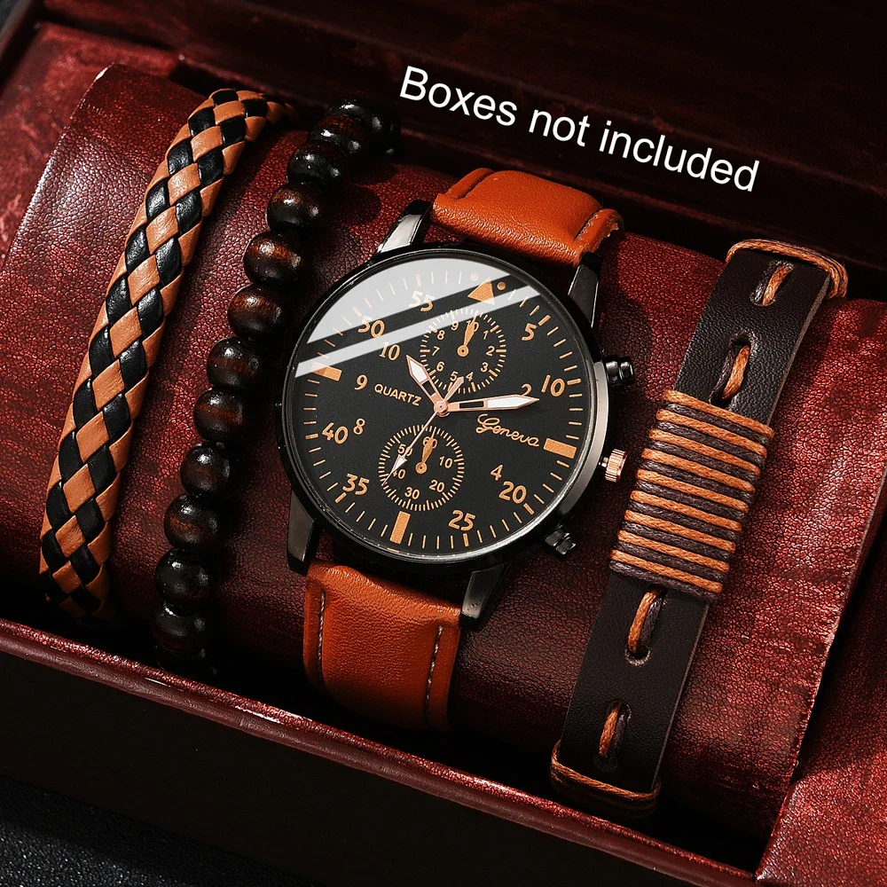 1pcs men's watch high-end Hong Kong style fashion watch quartz watch paired with 3pcs versatile and personalized bracelet set
