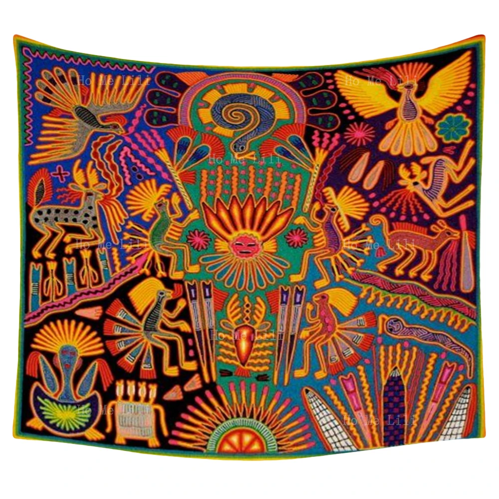 Mexico Huichol Yarn Painting Oaxaca Is Rich In Traditional Folk Art Mayan Tribes Ethnic Design Tapestry By Ho Me Lili Home Decor