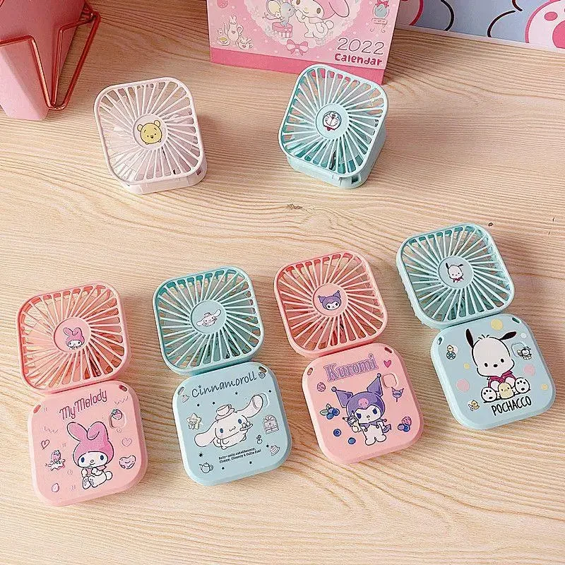 

Summer Kawali Sanrio Kuromi My Melody Cinnamoroll Pochacco Hanging Nec Mini Fan Usb Foldable Pocket Small Fan Desktop Decor Gift