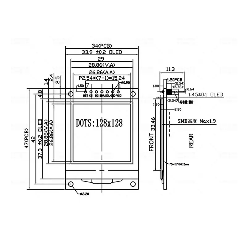 SH1107 1.5-Inch OLED LCD Screen 128X128 Display Module,7-Pin Monochrome SPI Small Screen-Y41A