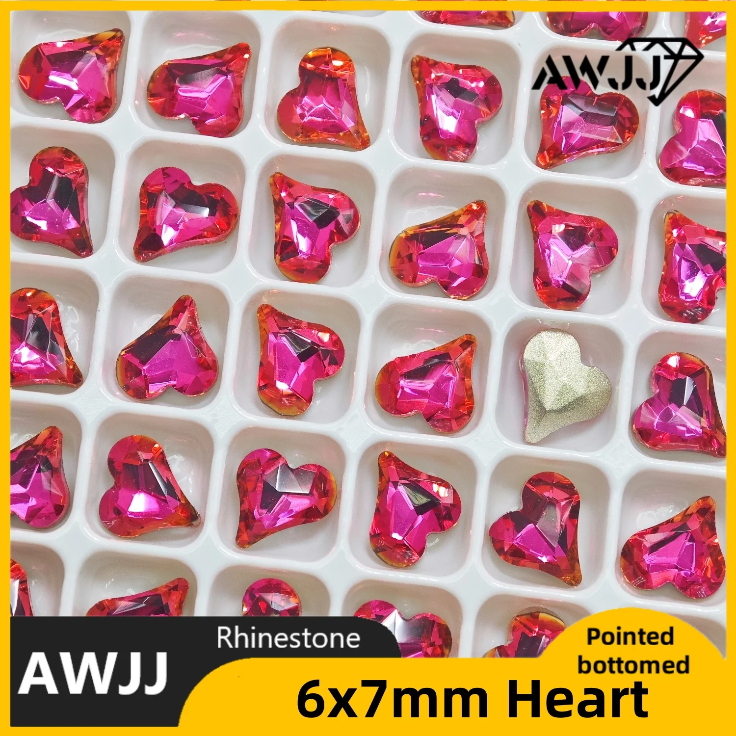 Cristal en forme de cœur incliné 6x7mm, toutes couleurs, pierres précieuses de décoration à fond pointu, utilisées pour boucles d'oreilles, colliers, accessoire de bijoux pour ongles