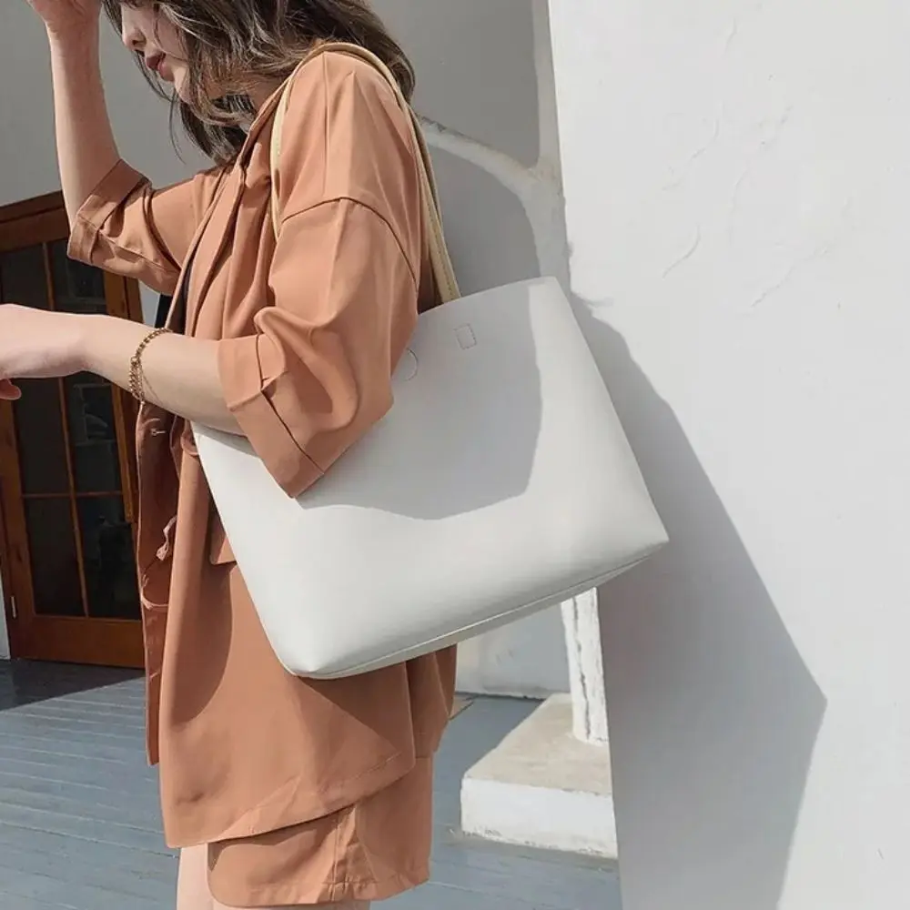 

Trendy Minimalist Design Underarm Tote Bag Pu Leather Solid Color Sweet Shoulder Bag Korean Style Zipper Luxury Handbag Female