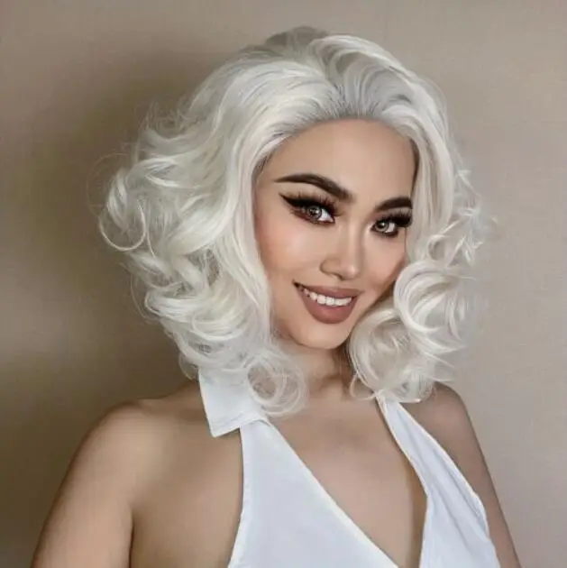 

Platinum Blonde Curly Wave Hair Lace Front Synthetic Hair Wigs