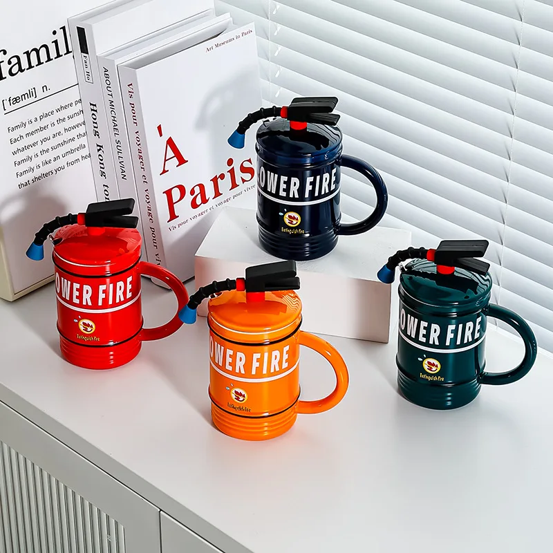 Creative Mug  Fire Extinguisher Cup with Fire Hydrant-Shape Handle for Office Use and Gift Funny Ceramic Mug Innovative Tea Mug