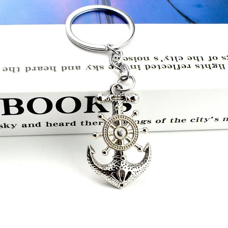 Vintage Ship Anchor KeyChain Punk Ship Captain Wheel Rudder with Nautical Charm Pendant  For Men Jewelry Travel Gift Souvenir