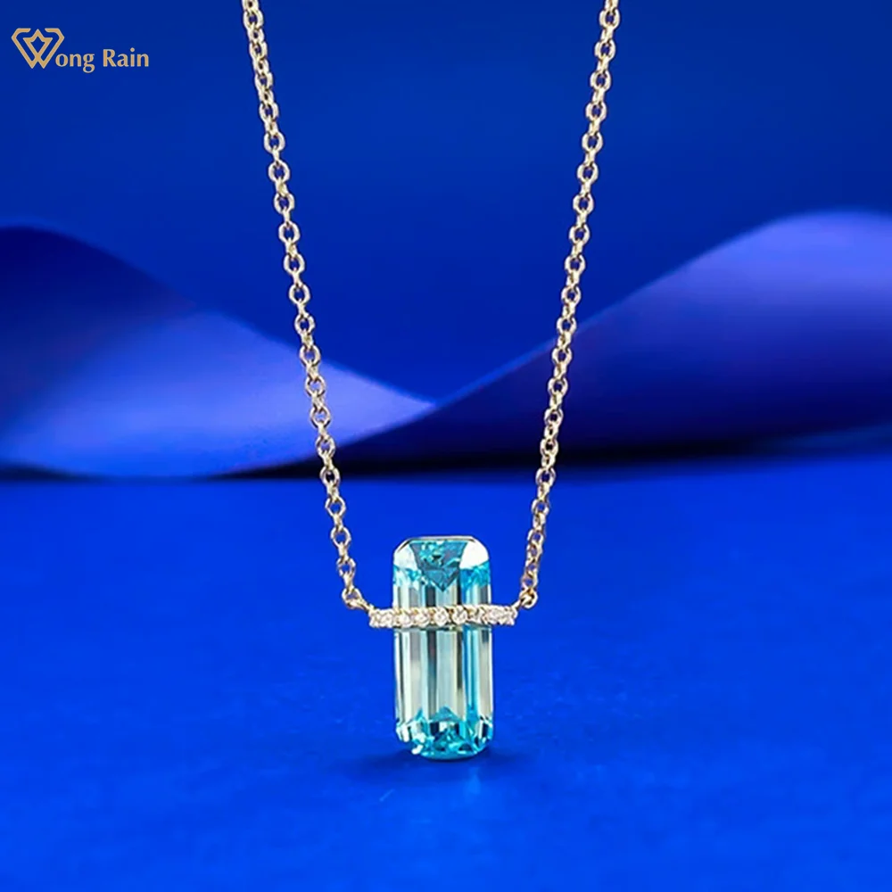 

Wong Rain Sparkling 100% 925 Sterling Silver Emerald Cut Blue Topaz Gemstone Fashion Pendant Necklace Fine Jewelry Wholesale