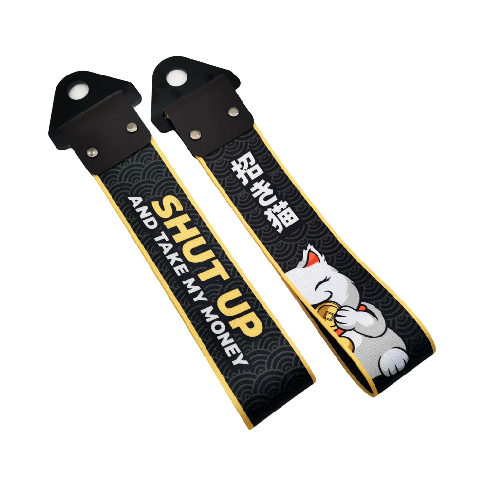 JDM Racing Culture Car Pendant Tow Strap Belt Tow Rope Ribbon Trailer Rope Bumper Towing Strap FOR Lucky Cat Shut up Accessories