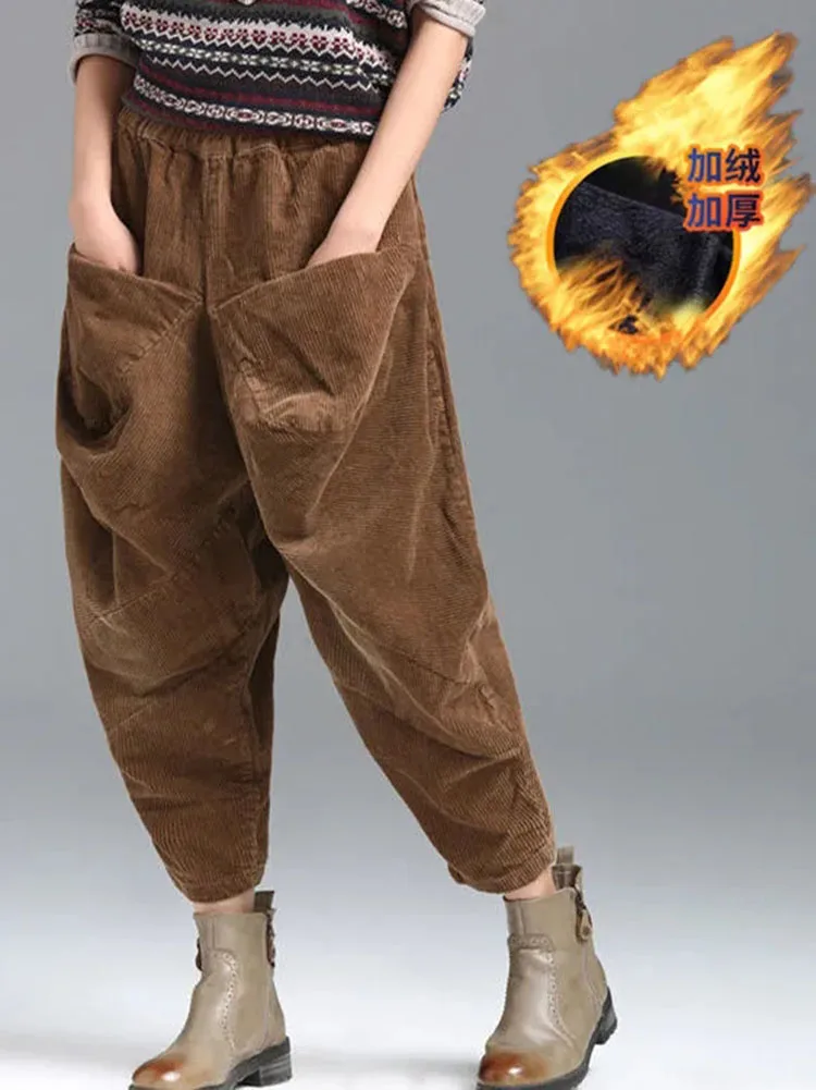 Baggy Winter Harem Pants Womens Warm Plus Velvet Bloomers Pantalones Casual  High Waist Thick Ankle-length Joggers Vintage 2023