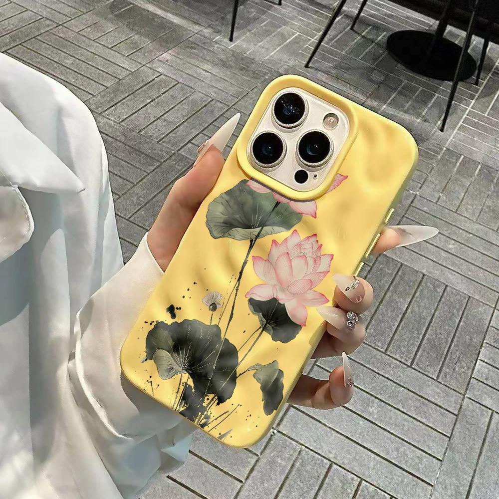 Koreanische Frühlingslotus-Druck-Handyhülle für iPhone 17 16 15 14 13 12 11 Pro Max 14 Plus 17Air Faltenwellen-Soft-Silikonhülle – Detail 5