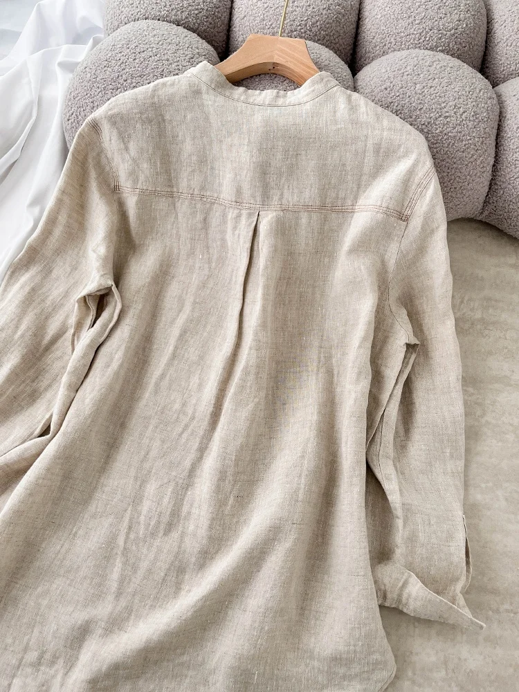 Gola de linho retrô de alta qualidade irt feminino primavera outono japonês Sle simples artístico solto emagrecimento midi algodão linho...