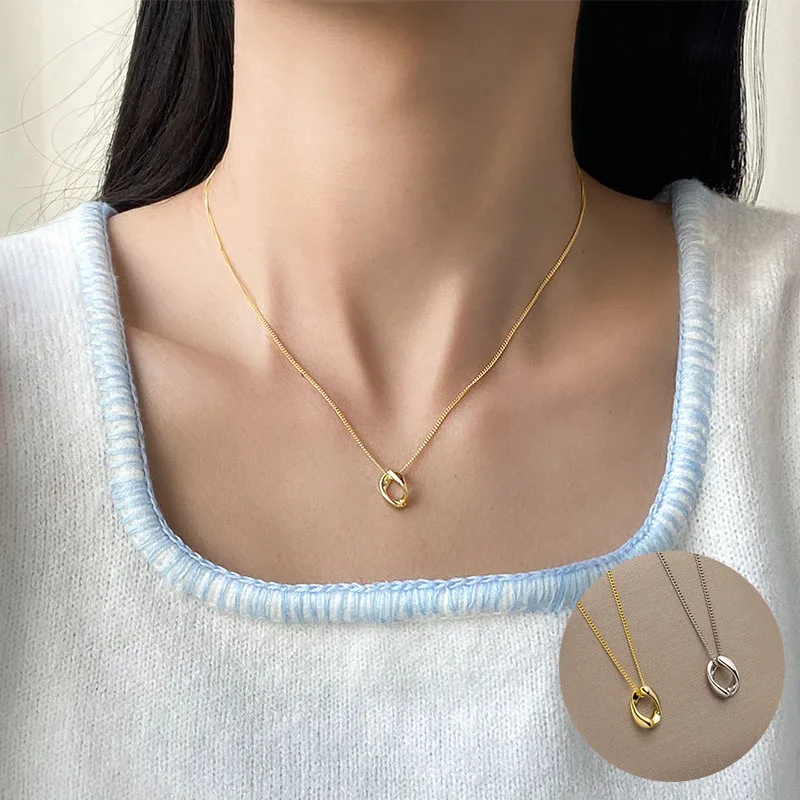 

100% 925 Sterling Silver Geometric Necklace for Women Girl Smooth Irregular Hollow Out Design Jewelry Party Gift Dropshipping