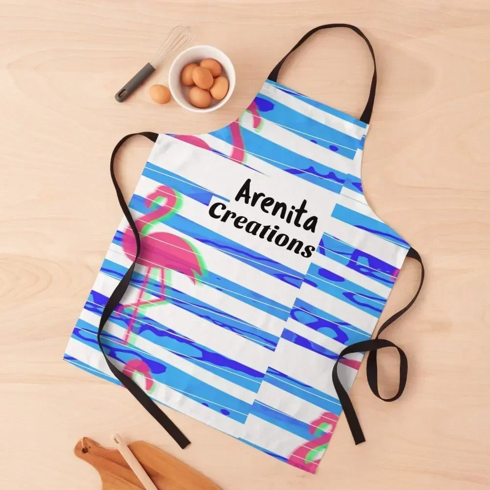 

Arenita Creations Pink 3D Flamingo Effect standing on water on White Background Apron with pockets Apron