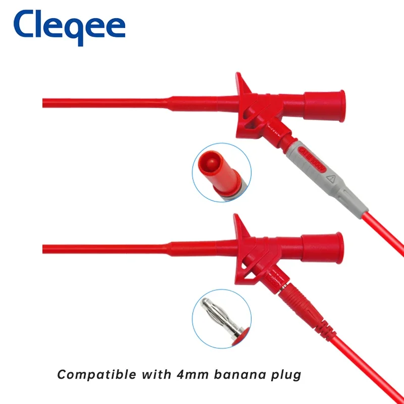 Cleqee P5004 2pcs Quick Test Hook Clip Insulated Test Probe with 4mm Socket Professional High Voltage Electrical DIY Accessories