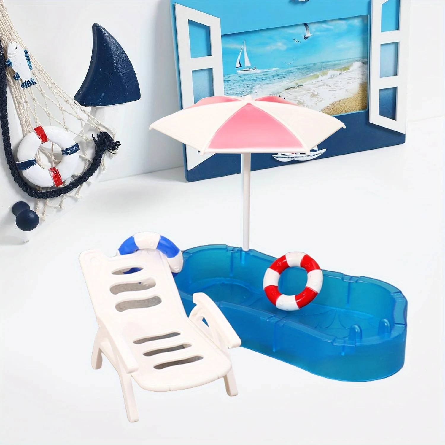 

Mini Beach Set, Toy Beach Chair, Pool Toy, Scene Model, Dollhouse Accessories