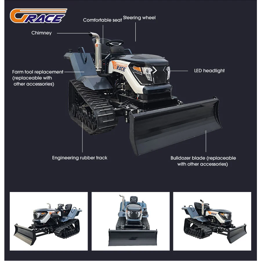 جرار زاحف جديد متعدد الوظائف 50hp 80hp 120HP محرك ديزل عالي الهيكل اختياري تشغيل منحدر الكابينة