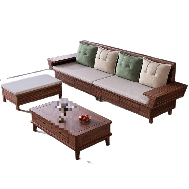 Solid wood sofa combination living room small apartment winter and summer princess with drawers