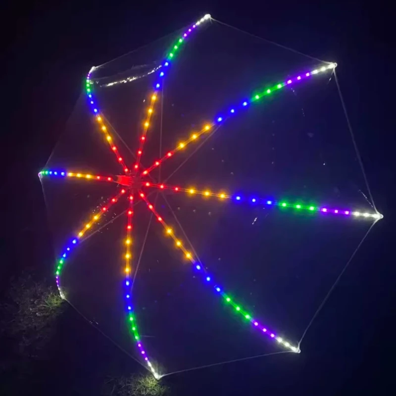 LED Concert Light Up Umbrella Creative Transparent Straight Umbrella Photo Prop for Cool Photography Waterproof Glow Decorations