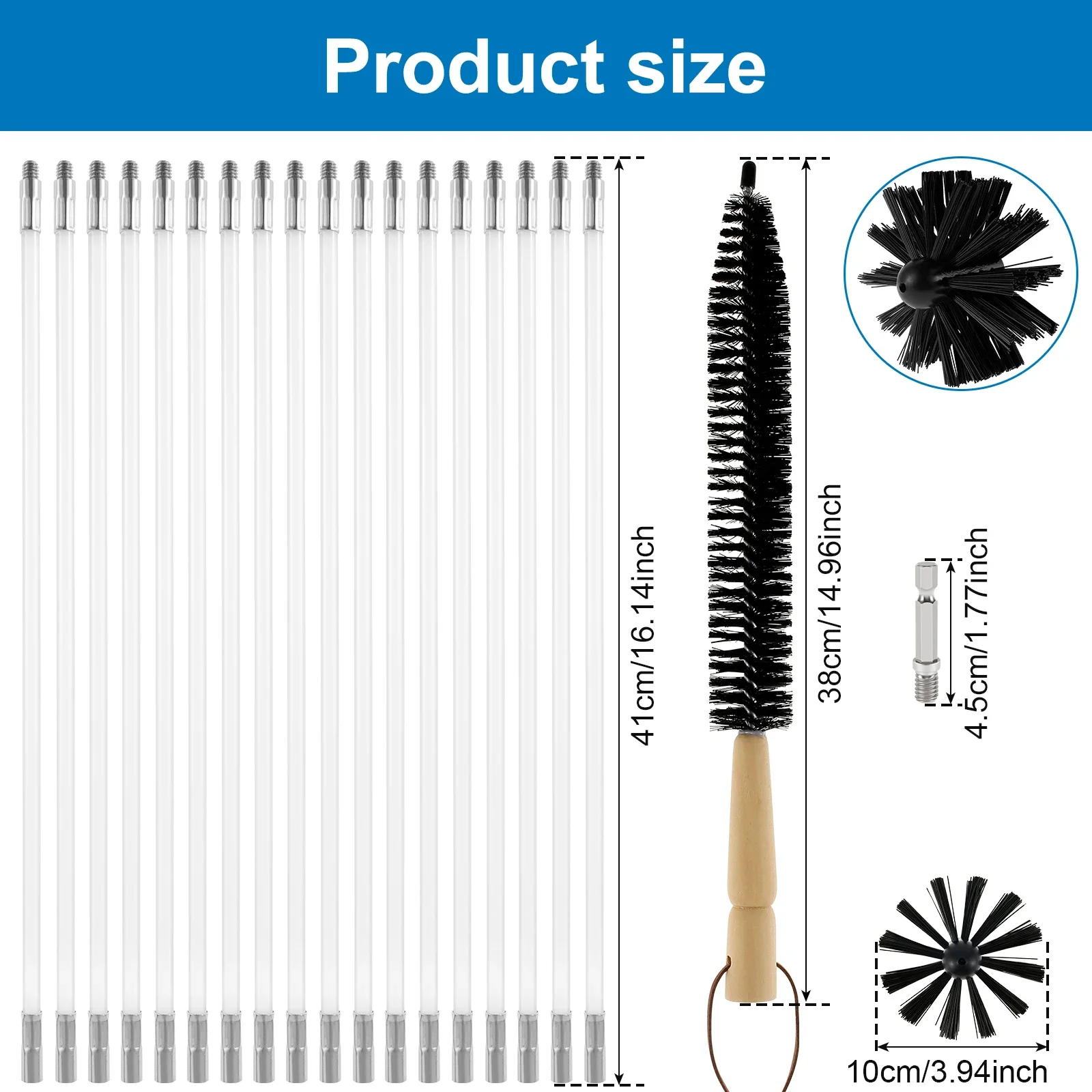 Chimney Cleaning Brush Set Extendable Long Handle Flexible Rod Vent Cleaner with 9/18Pcs Rods for Chimney Roof Cleaning Tools