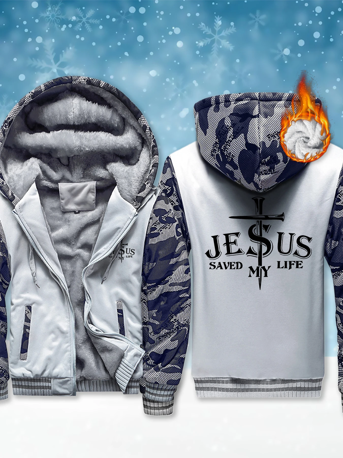 

Jesus Saved My Life Letter Printing Man Clothing Comfortable Fleece Streetwear Fashion Coat Winter Thick Casual Pullover