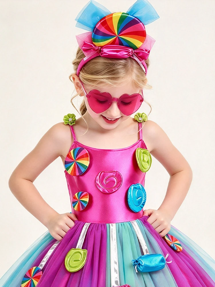 Regenbogen-Bonbon-Tutu-Kleid für Mädchen, Kinder, Halloween, Purim, Partykostüm, festliche Kleidung, Geburtstag, Weihnachten, Karneval, Geschenk