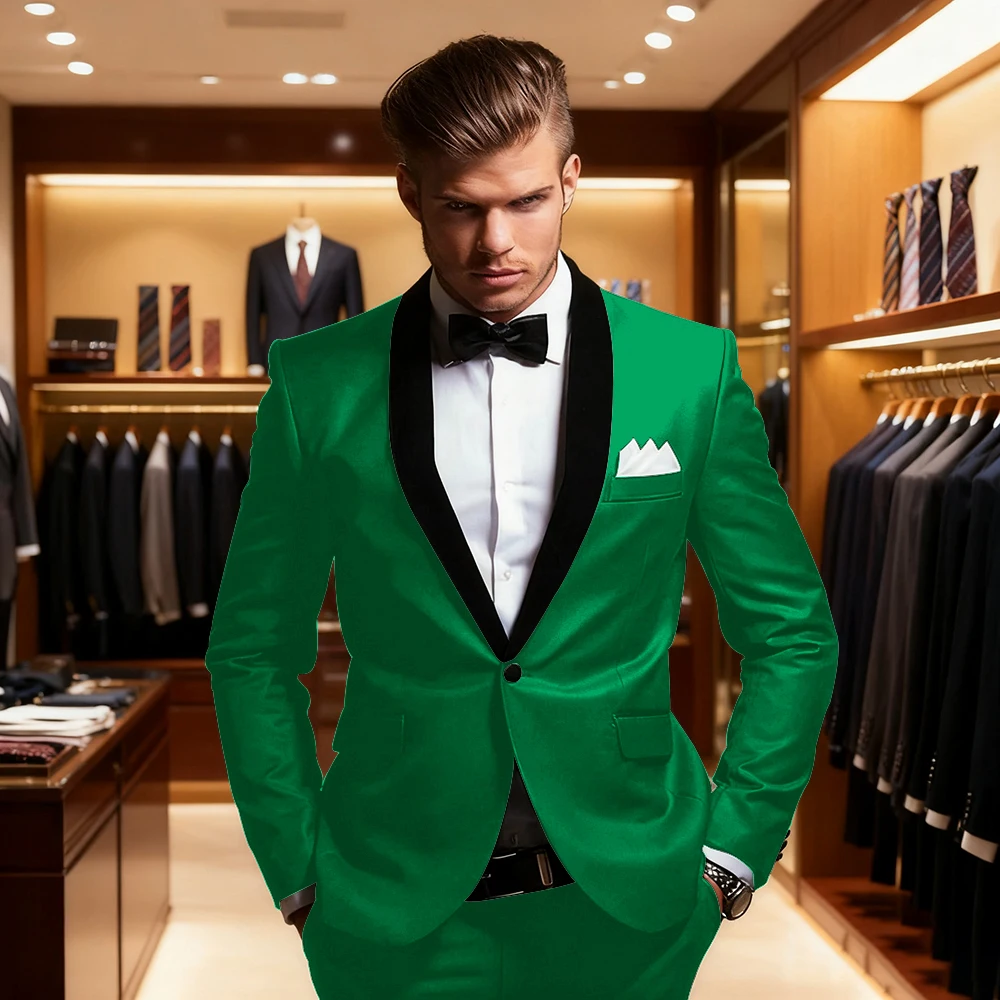 

Slim Fit One-Button Men's Suits Elegant Skiny Prom Party 2 Piece Jacket Pants Outfits Fashion Smart Casual High Quality Sets