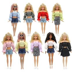 1/6 BJD Doll Clothes For Barbie Doll Outfits Puff Sleeve Shirt Skirt Shorts For Barbie Clothes 11.5