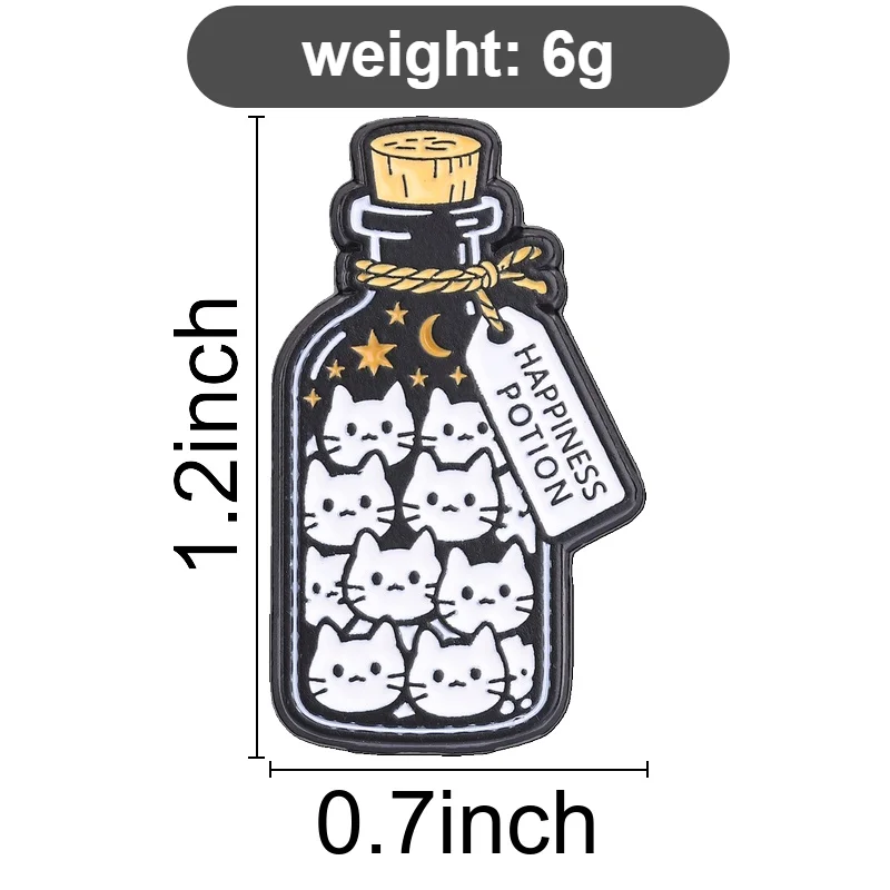 Glücksbringer-Katzen-Kollektion: Emaille-Pins, Zaubertrank-Katzen-Elfen-Broschen, Rucksack- und Reversabzeichen, Modeschmuck-Geschenke – Detail 4