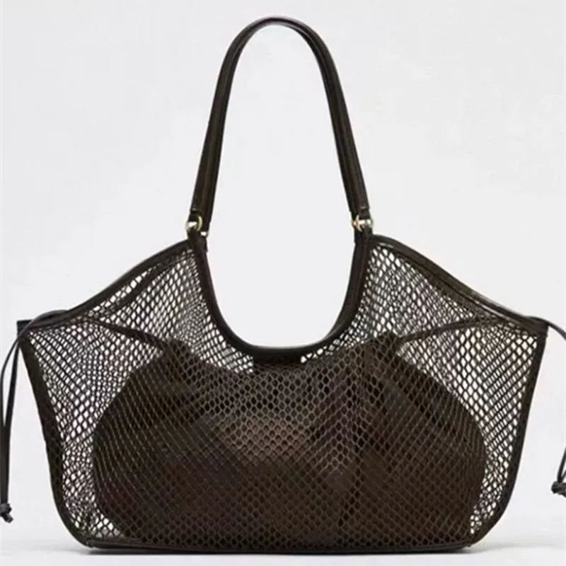 

Роскошные дизайнерские сумки на плечо, сумка-тоут с полой сеткой для женщин, большая вместительная сумка для рыболовной сети, сумки для покупок с верхней ручкой