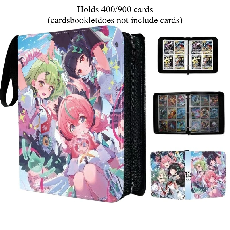 400-900pcs-zenless-zone-zero-card-album-book-folder-4-9-card-slots-collections-zipper-double-pocket-zipper-card-binder-holder