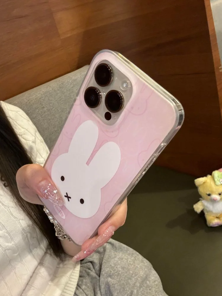 Miffy Phone Case IPhone 16 Cute Cartoon Anti-fall All Inclusive Silicone Layer Frosted Pink Protect Case IPhone15promax 14pro