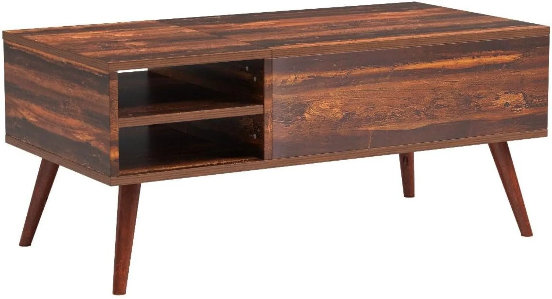 Table basse en bois avec compartiment GNE, plateau élévateur, étagère de rangement réglable, chêne rustique, maison, salon, bureau