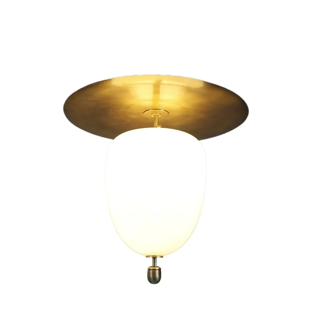 Handmade pendant light with blown glass lampshade and transparent opal glass lampshade