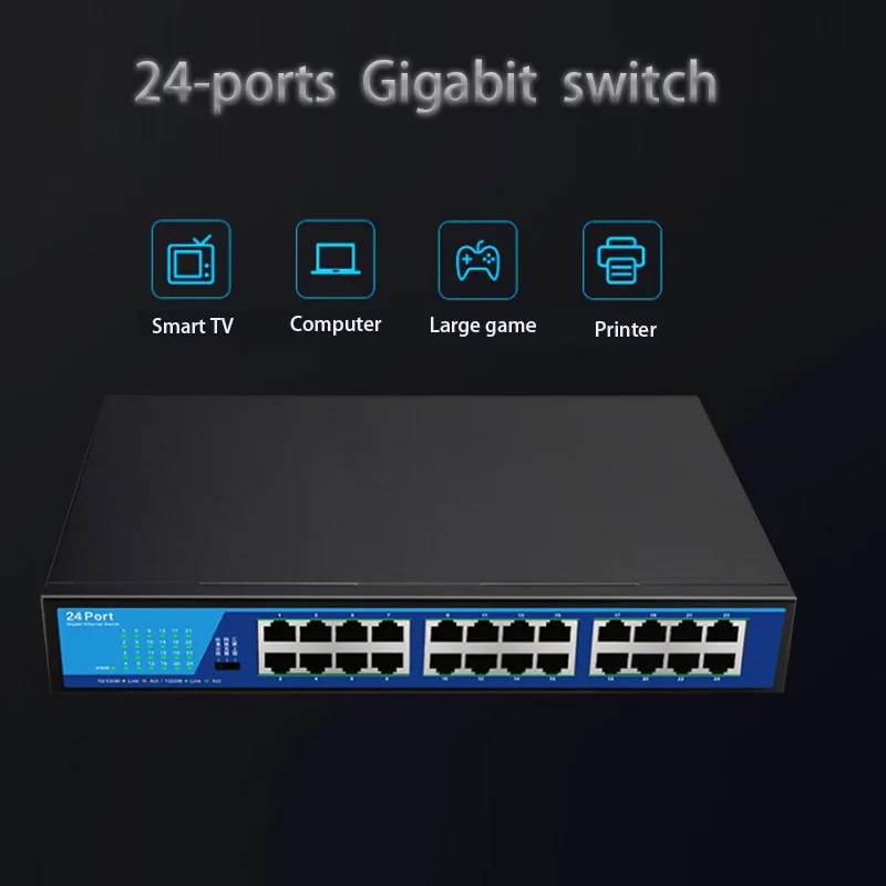 fast Ethernet Smart Switcher Plug and Play RJ45 Hub Game network switch Internet Splitter 24-Port gigabit Switch 10/100/1000mbps